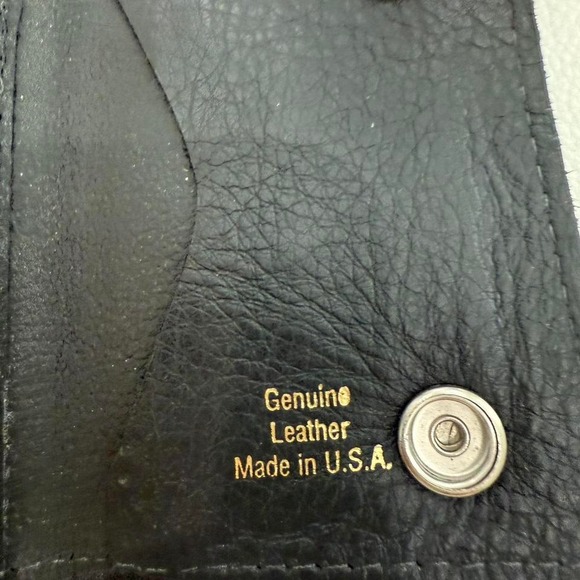 Black Genuine Leather Biker Wallet Chain Cat Face Snap Closure Made in USA - Picture 7 of 7